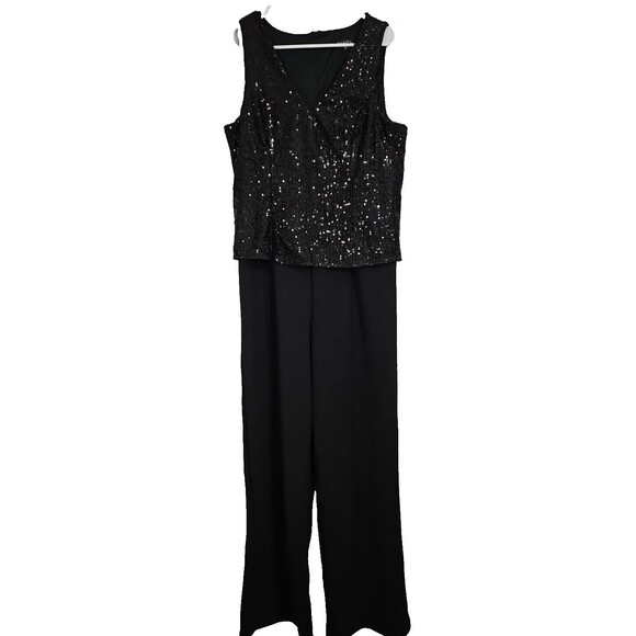 Marina Black Sequin Jumpsuit Zipper Back Size 12 NWOT - Picture 1 of 9